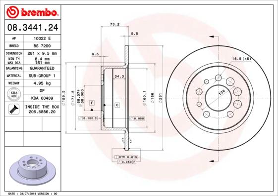Brembo 08.3441.24 - Тормозной диск autospares.lv