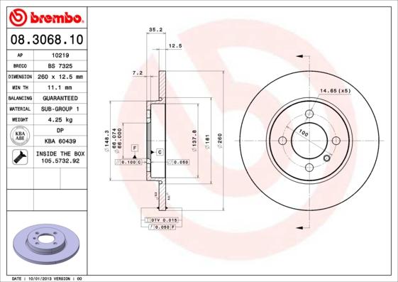 Brembo 08.3068.10 - Тормозной диск autospares.lv