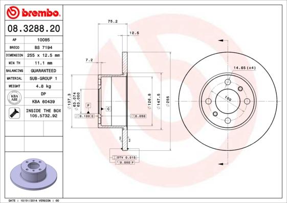 Brembo 08.3288.20 - Тормозной диск autospares.lv