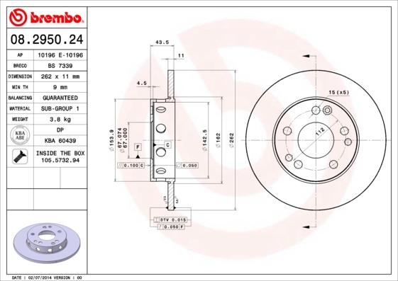 Brembo 08.2950.24 - Тормозной диск autospares.lv