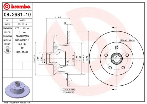 Brembo 08.2981.10 - Тормозной диск autospares.lv
