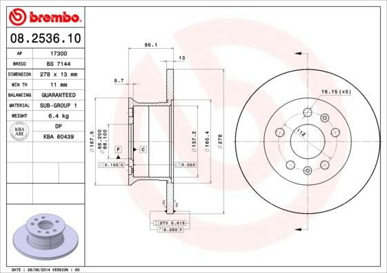 Brembo 08.2536.10 - Тормозной диск autospares.lv