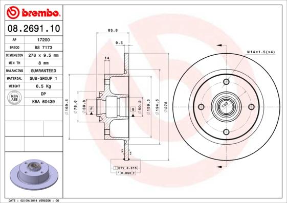 Brembo 08.2691.10 - Тормозной диск autospares.lv