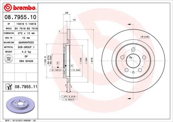 Brembo 08.7955.11 - Тормозной диск autospares.lv