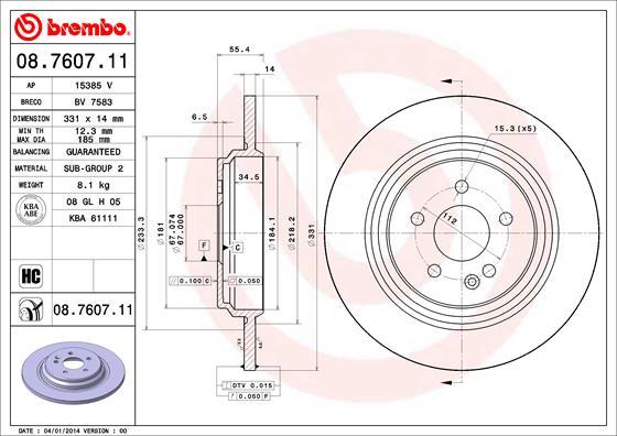 Brembo 08.7607.11 - Тормозной диск autospares.lv