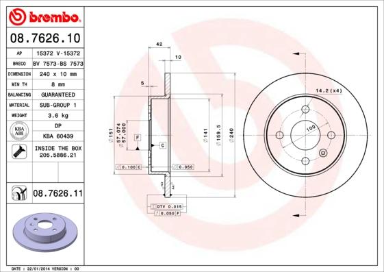 Brembo 08.7626.11 - Тормозной диск autospares.lv