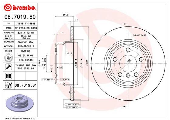 Brembo 08.7019.80 - Тормозной диск autospares.lv