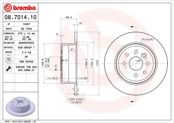Brembo 08.7014.10 - Тормозной диск autospares.lv