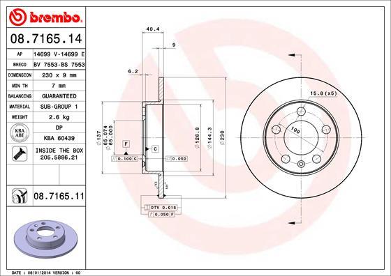 Brembo 08.7165.14 - Тормозной диск autospares.lv