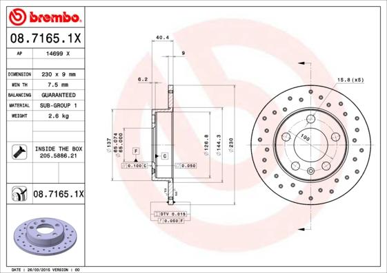 Brembo 08.7165.1X - Тормозной диск autospares.lv