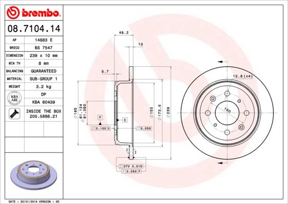 Brembo 08.7104.14 - Тормозной диск autospares.lv