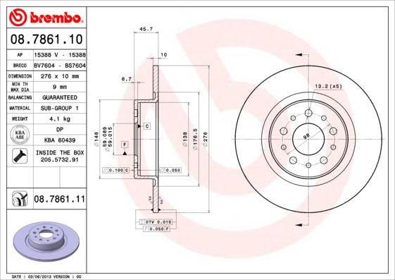 Brembo 08.7861.11 - Тормозной диск autospares.lv