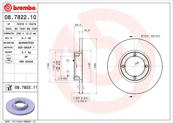 Brembo 08.7822.10 - Тормозной диск autospares.lv