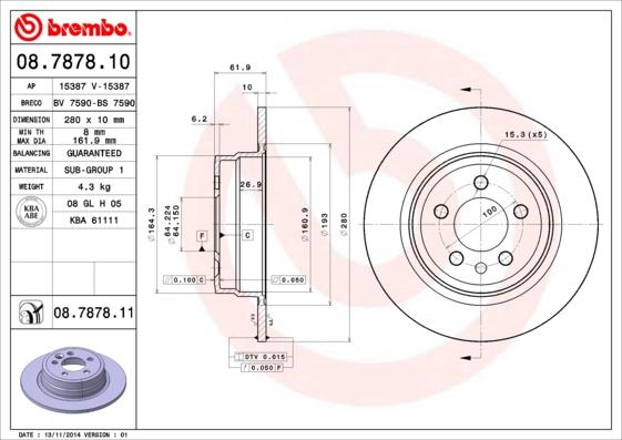 Brembo 08.7878.11 - Тормозной диск autospares.lv