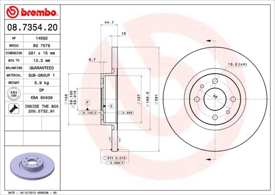 Brembo 08.7354.20 - Тормозной диск autospares.lv