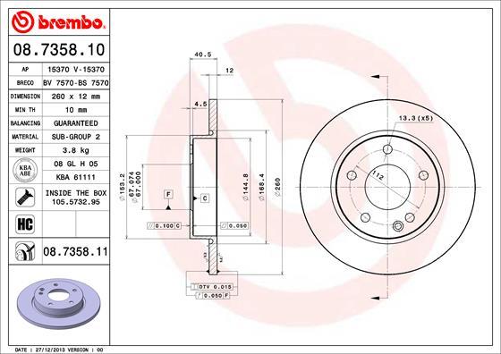Brembo 08.7358.11 - Тормозной диск autospares.lv