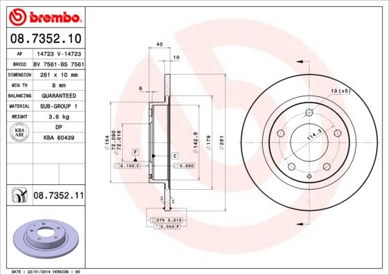 Brembo 08.7352.11 - Тормозной диск autospares.lv