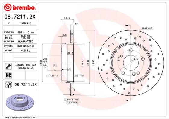 Brembo 08.7211.2X - Тормозной диск autospares.lv