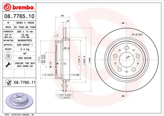 Brembo 08.7765.11 - Тормозной диск autospares.lv