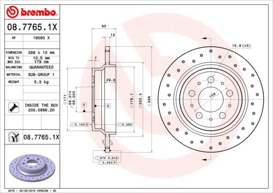 Brembo 08.7765.1X - Тормозной диск autospares.lv