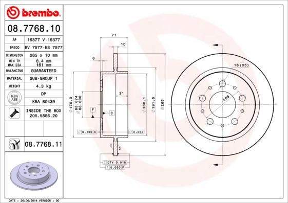 Brembo 08.7768.10 - Тормозной диск autospares.lv