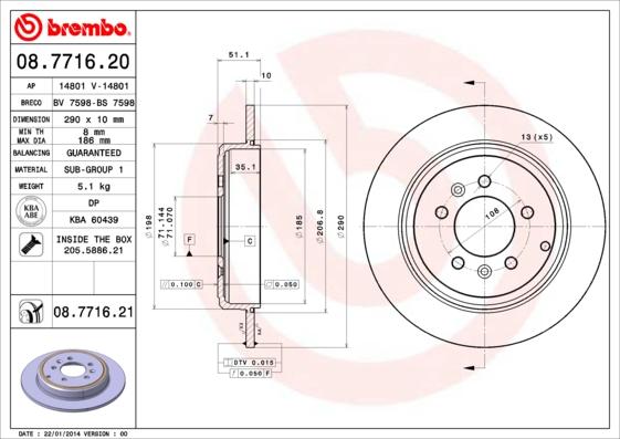 Brembo 08.7716.21 - Тормозной диск autospares.lv