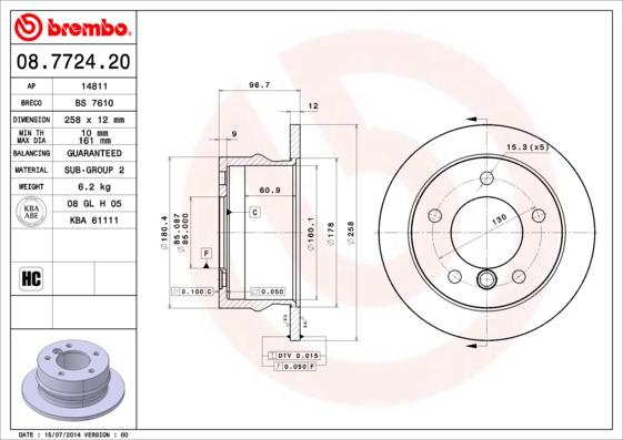 Brembo 08.7724.20 - Тормозной диск autospares.lv