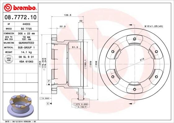 Brembo 08.7772.10 - Тормозной диск autospares.lv