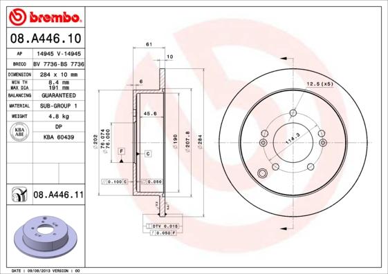 Brembo 08.A446.10 - Тормозной диск autospares.lv