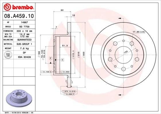 Brembo 08.A459.10 - Тормозной диск autospares.lv