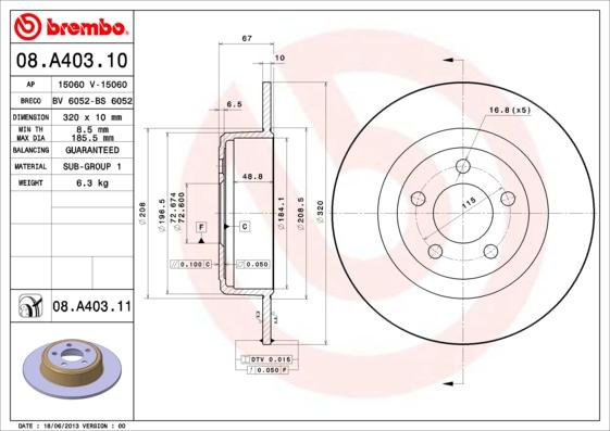Brembo 08.A403.11 - Тормозной диск autospares.lv