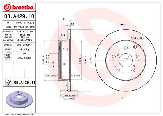Brembo 08.A429.11 - Тормозной диск autospares.lv