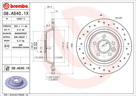 Brembo 08.A540.1X - Тормозной диск autospares.lv