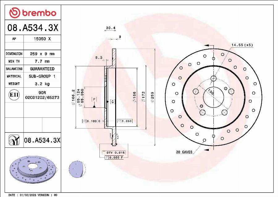 Brembo 08.A534.3X - Тормозной диск autospares.lv