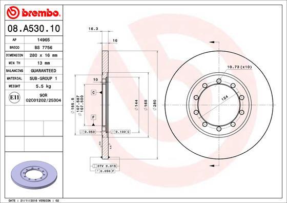 Brembo 08.A530.10 - Тормозной диск autospares.lv
