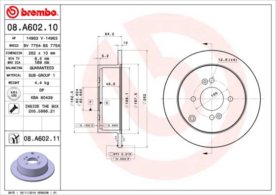 Brembo 08.A602.10 - Тормозной диск autospares.lv