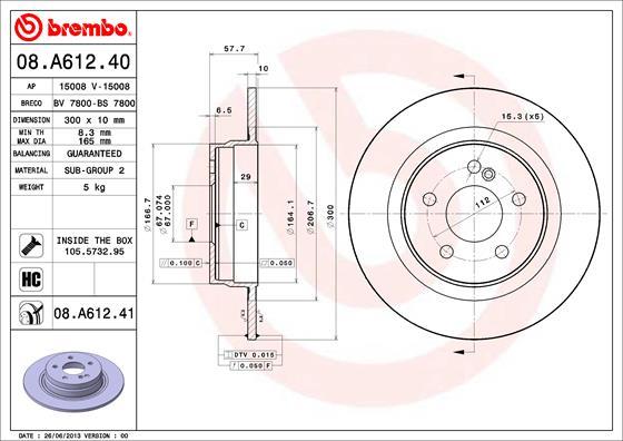 Brembo 08.A612.40 - Тормозной диск autospares.lv