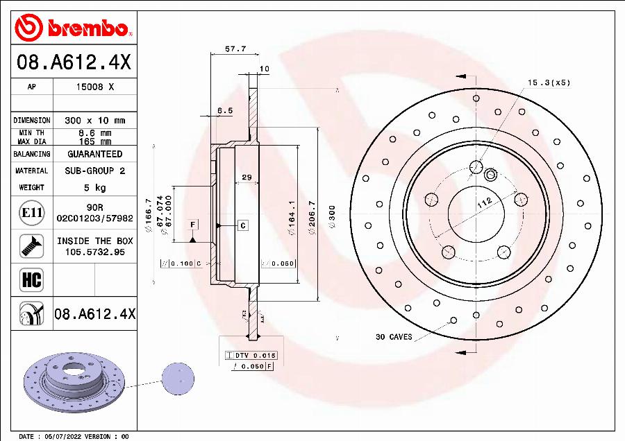 Brembo 08.A612.4X - Тормозной диск autospares.lv