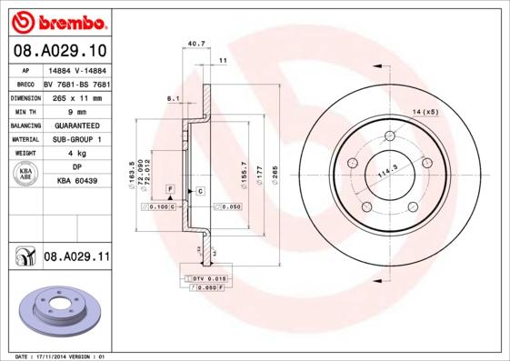 Brembo 08.A029.11 - Тормозной диск autospares.lv