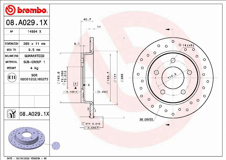 Brembo 08.A029.1X - Тормозной диск autospares.lv