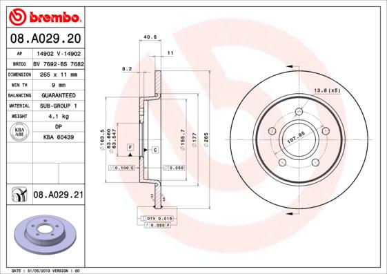 Brembo 08.A029.21 - Тормозной диск autospares.lv