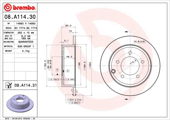 Brembo 08.A114.31 - Тормозной диск autospares.lv