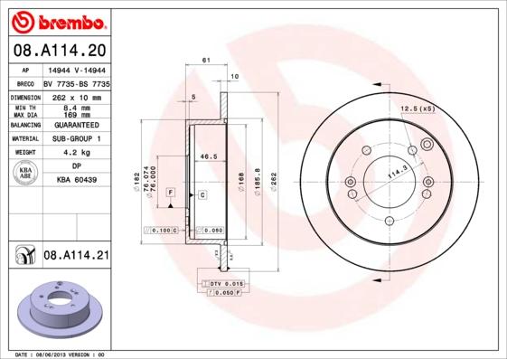 Brembo 08.A114.21 - Тормозной диск autospares.lv