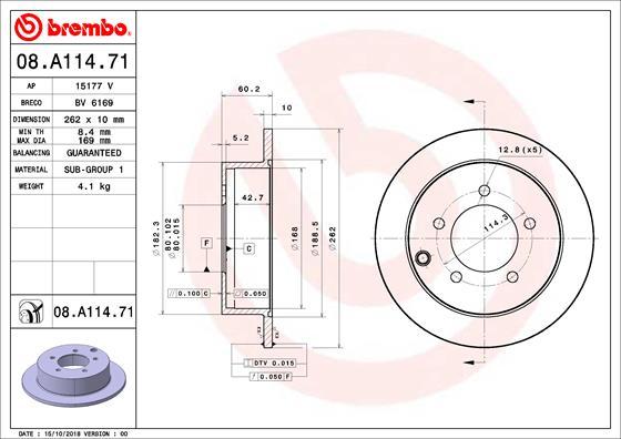 Brembo 08.A114.71 - Тормозной диск autospares.lv