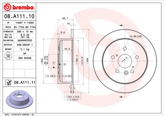 Brembo 08.A111.11 - Тормозной диск autospares.lv