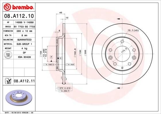 Brembo 08.A112.11 - Тормозной диск autospares.lv