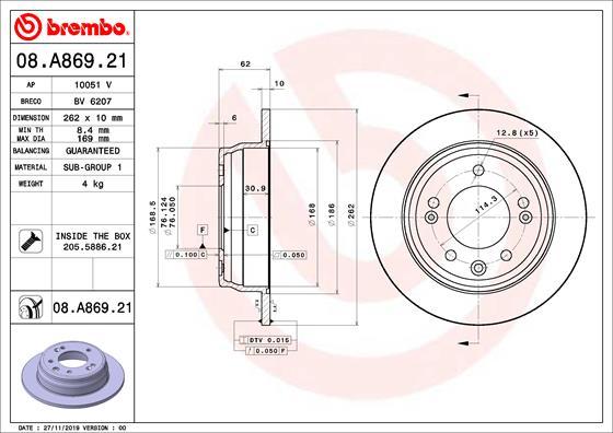 Brembo 08.A869.21 - Тормозной диск autospares.lv