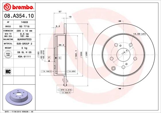 Brembo 08.A354.10 - Тормозной диск autospares.lv
