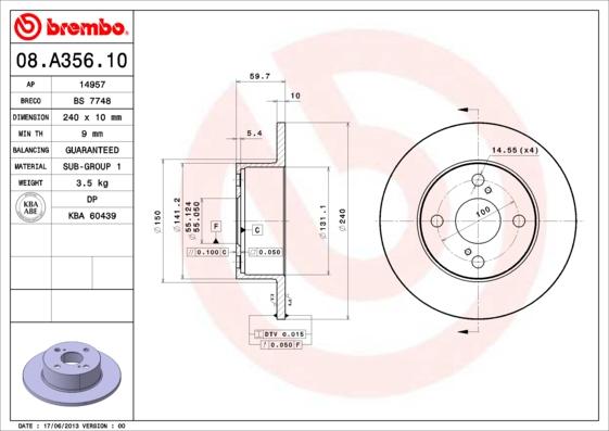 Brembo 08.A356.10 - Тормозной диск autospares.lv