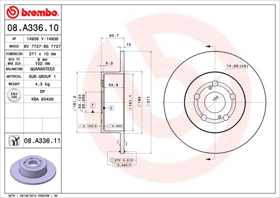 Brembo 08.A336.11 - Тормозной диск autospares.lv